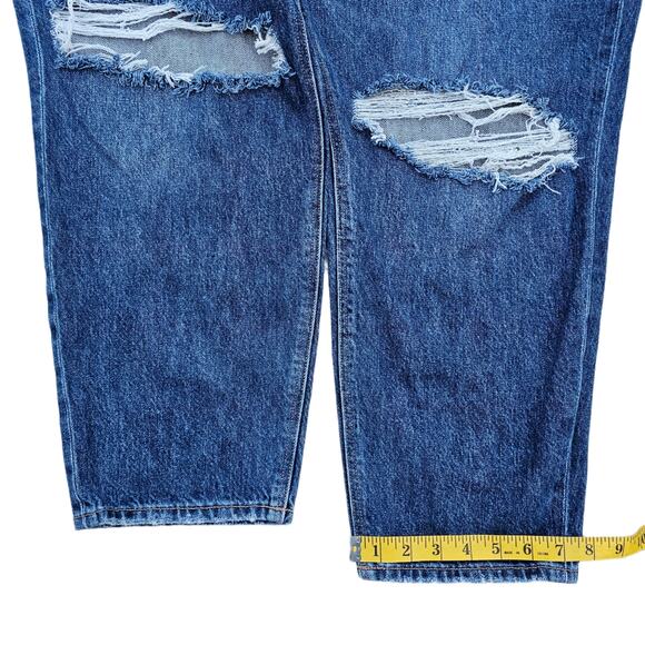 Distressed Mom Jeans AEO Plus Size 22 Dark Cotton Denim Ripped American Eagle - Picture 4 of 11